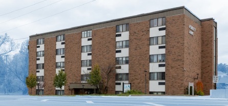 Ashley Arms apartments, 4 story brick buiding